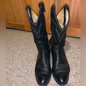 DAN POST-MEN’S BLACK BROWN 2tone ELK LEATHER COWBOY/WESTERN BOOTS-9D Style 6550
